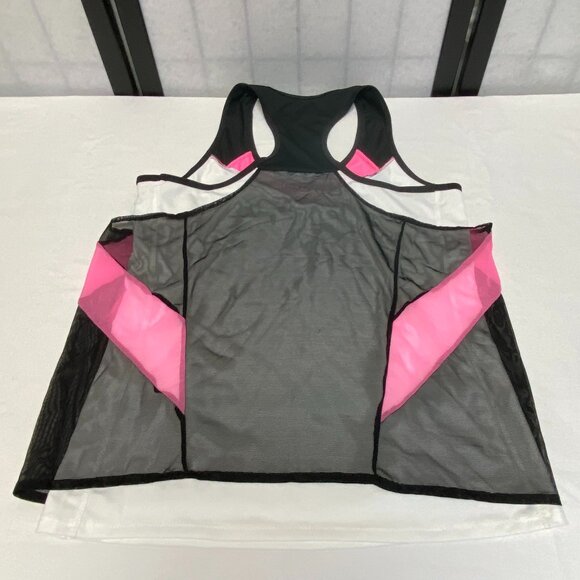 Lucky in Love Racerback Mesh Dual Layer Knit Sport Activewear Top Black Pink NWT - Picture 8 of 15